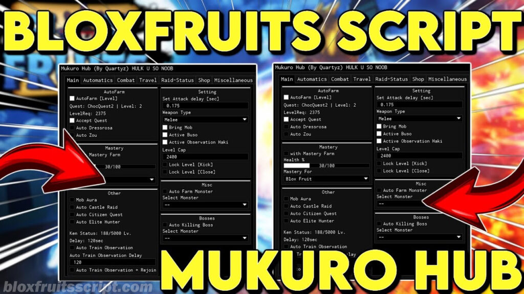 Blox Fruits Script Mukuro Hub: Auto Farm, Raid, Mastery, Fruit & More!