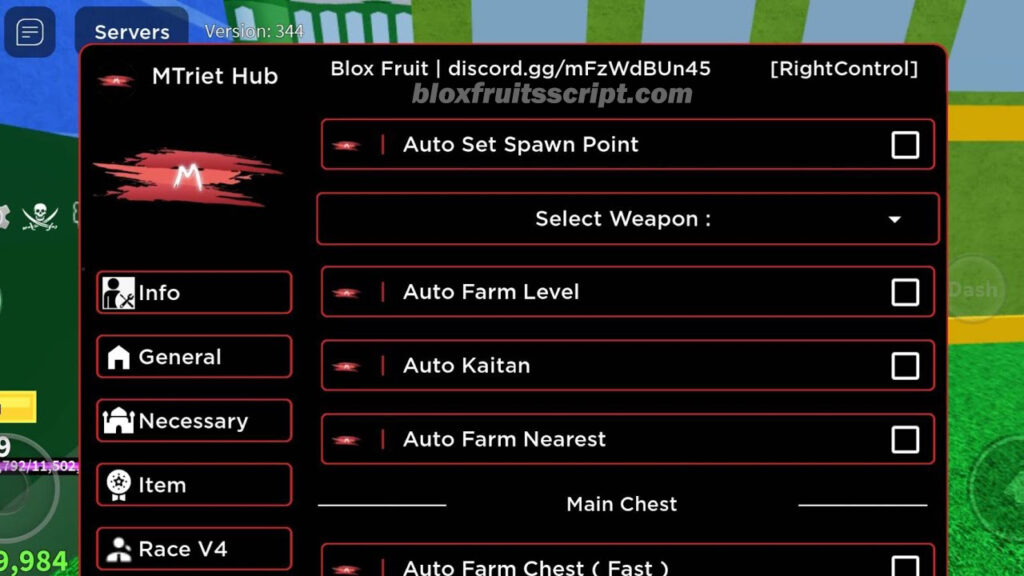 Blox Fruits Script MTriet Hub script menu
